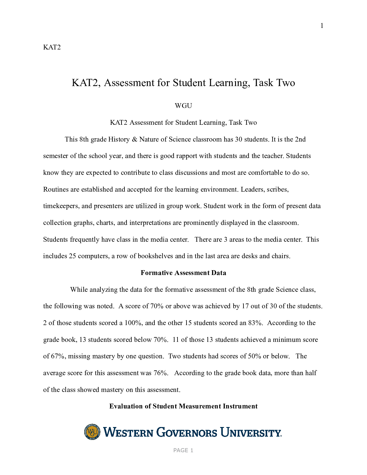 Preview image of KAT2 Task 2.docx  KAT2  KAT2, Assessment for Student Learning, Task Two  WGU  KAT2 Assessm document